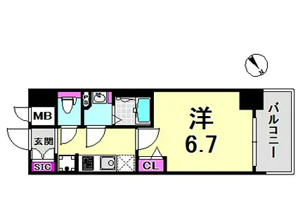 プレサンス THE神戸(1K/4階)の間取り写真