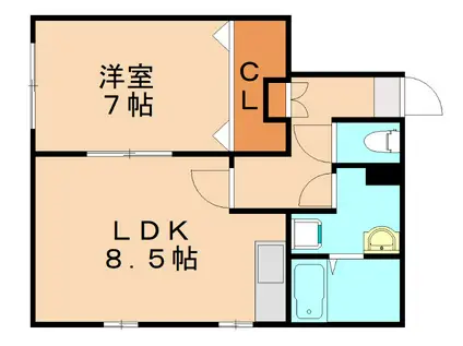 ハイウッド美野島(1LDK/1階)の間取り写真
