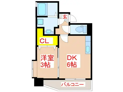 ツインコート・タワーズ壱番館(1DK/2階)の間取り写真