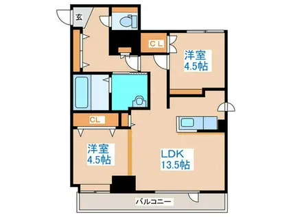 ピュア東彩館II(2LDK/9階)の間取り写真