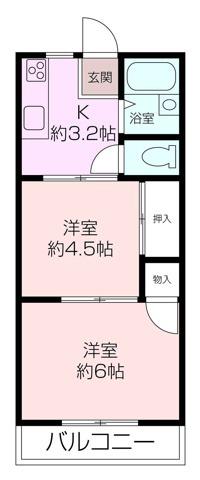 コーポ久里浜台(2K/2階)の間取り写真