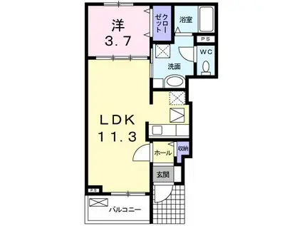 オーク ヴィレッジII(1LDK/1階)の間取り写真