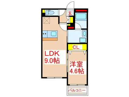 リテラス清水(1LDK/4階)の間取り写真