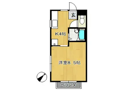 ウッドヴィレッヂ(1K/1階)の間取り写真