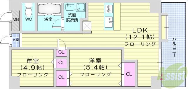 カルトセゾン鶴ヶ谷東(2LDK/6階)の間取り写真