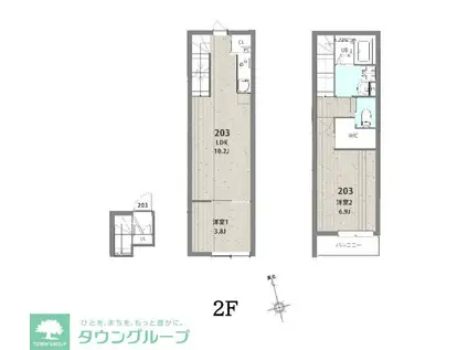 ミハス中野新井薬師II(2LDK/2階)の間取り写真