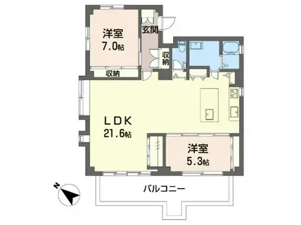 オクタビアヒルD(2LDK/3階)の間取り写真