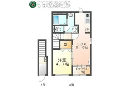 レーベンハイム(1LDK/2階)の間取り写真