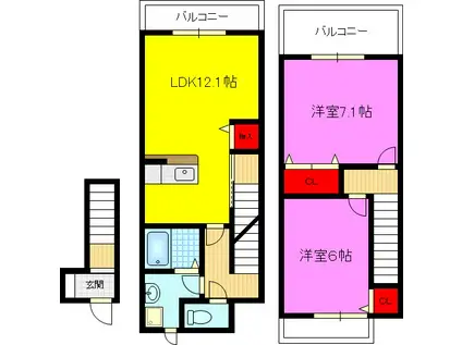 ソレアードパルケ(2LDK/2階)の間取り写真