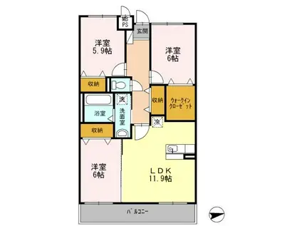 シャトル ジュネスII(3LDK/2階)の間取り写真