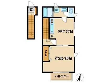 フレヴェール(1DK/2階)の間取り写真