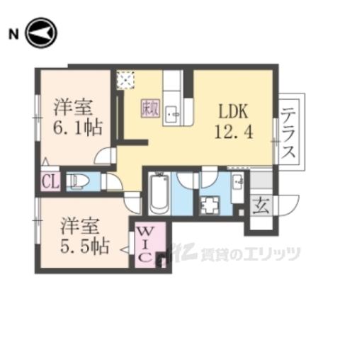 ソシア B(2LDK/1階)の間取り写真