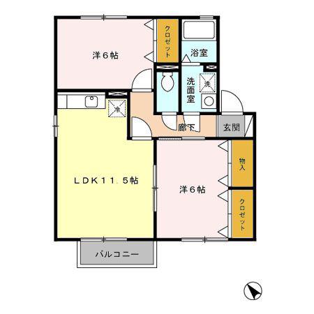パストラルアルカディア B棟(2LDK/2階)の間取り写真