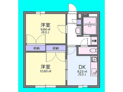 しおかぜII(2DK/1階)の間取り写真