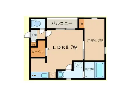 ビブレ九工大前(1LDK/1階)の間取り写真