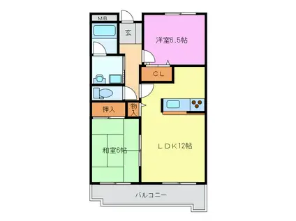 グランメール勝田II(2LDK/3階)の間取り写真