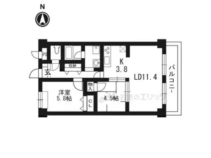 クレストコート(1LDK/2階)の間取り写真