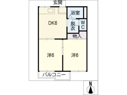 タウニ-美登里 B棟(2DK/1階)の間取り写真