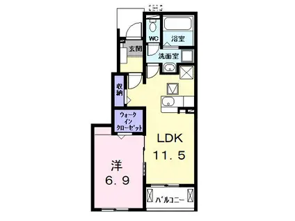ヒカルサ名古屋港区大西II(1LDK/1階)の間取り写真