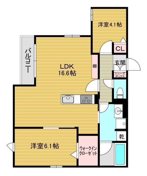 グランディーユ平野西(2LDK/3階)の間取り写真