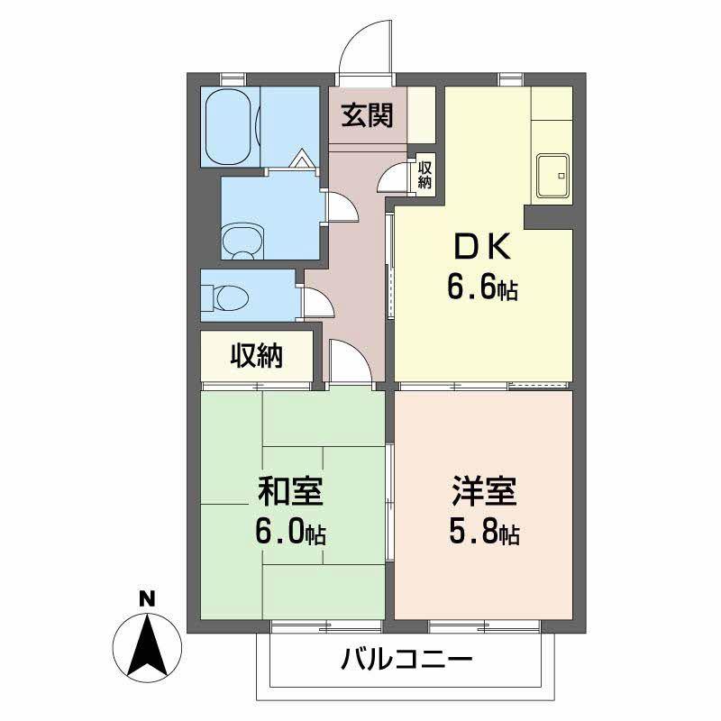 エヴァーグリーン西大和B(2DK/1階)の間取り写真