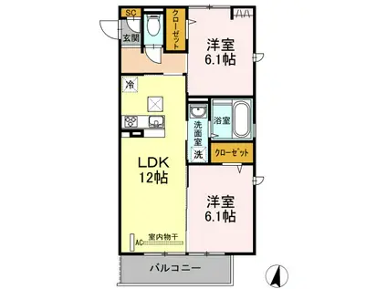 パラディーソ B棟(2LDK/2階)の間取り写真