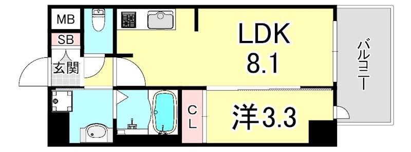 プレサンスブルーム新神戸(1LDK/4階)の間取り写真