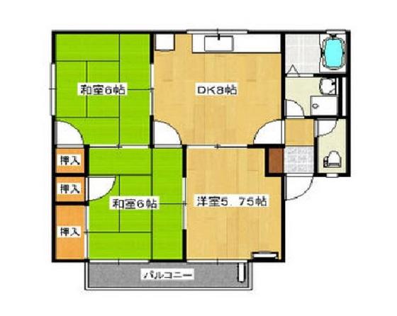 メゾン山田B棟(3DK/1階)の間取り写真