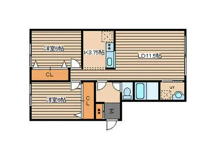 岩泉ハウスB(2LDK/1階)の間取り写真