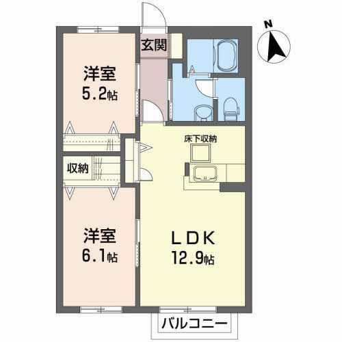 プレジール弐番館(2LDK/1階)の間取り写真