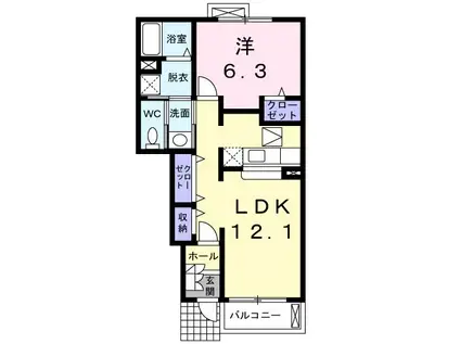 グランド-ルET G(1LDK/1階)の間取り写真