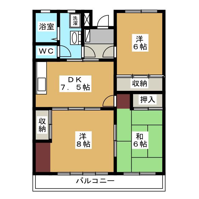 ホワイトパレス(3DK/3階)の間取り写真
