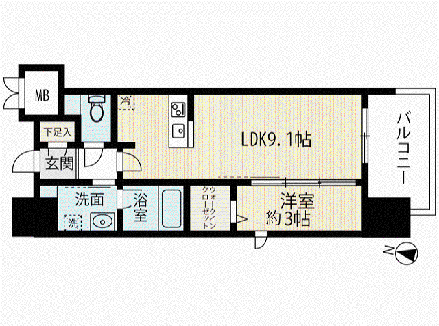 YBF MANSION I HARUYOSHI(1LDK/14階)の間取り写真