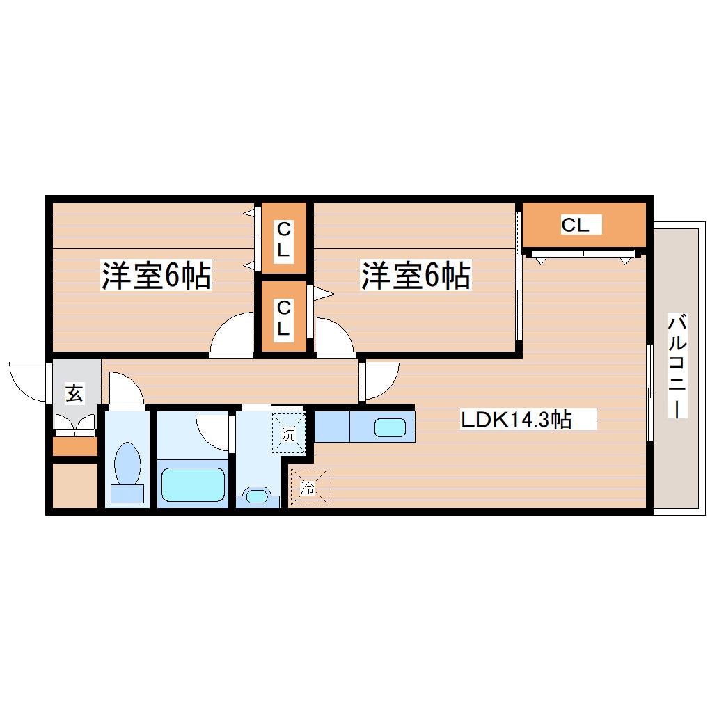 シンフォニー柏木(2LDK/4階)の間取り写真