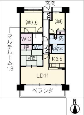 エムズシティ小牧(3LDK/7階)の間取り写真