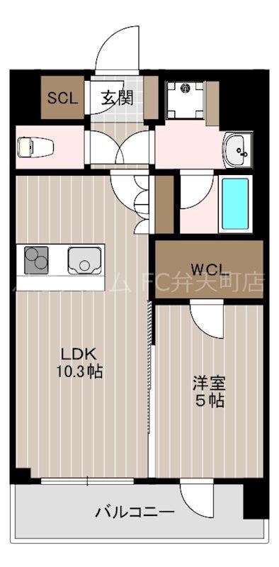 スプランディッド弁天町ウエスト(1LDK/5階)の間取り写真