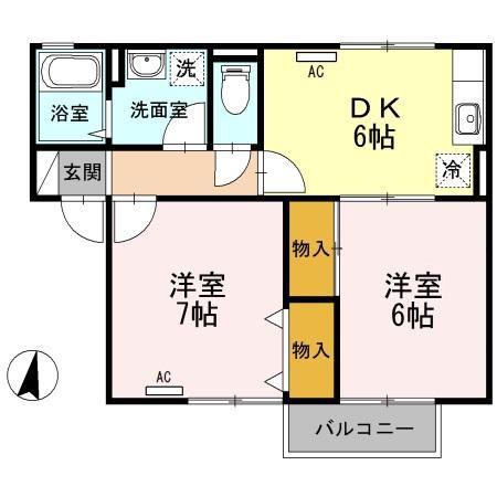 プルミエールA棟(2DK/1階)の間取り写真