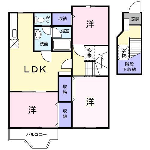 ミラービレI(3LDK/2階)の間取り写真