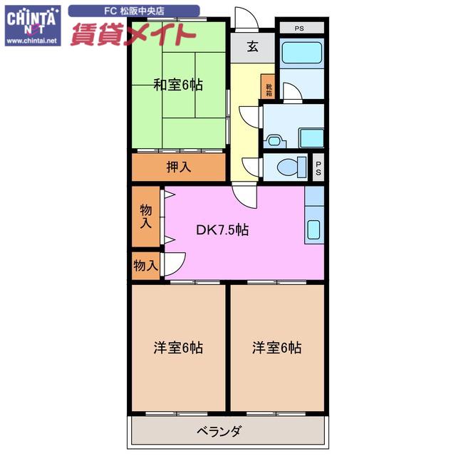 佐久間ハイツ(3DK/2階)の間取り写真