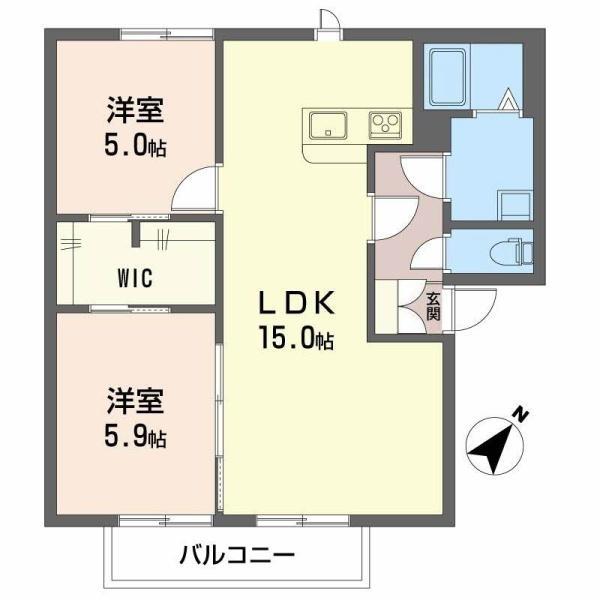 メゾンモンハイム東(2LDK/1階)の間取り写真