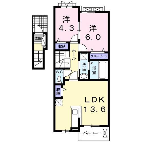 ベル・モア(2LDK/2階)の間取り写真