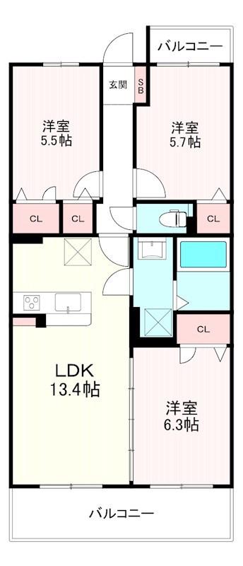 サンライフ リラ(3LDK/3階)の間取り写真