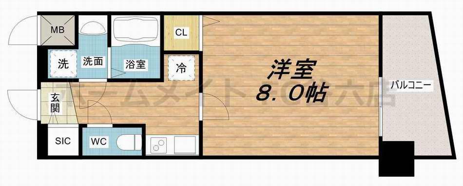 アドバンス大阪フェリシア(1K/2階)の間取り写真