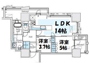 プラウドタワー名駅(2LDK/4階)の間取り写真