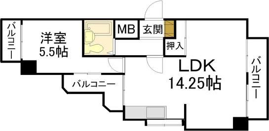 サンピア中央(1LDK/5階)の間取り写真