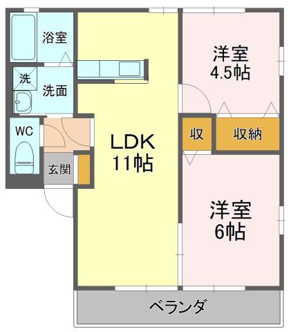 静岡鉄道静岡清水線 長沼駅(静岡) 徒歩34分 2階建 築21年(2LDK/2階)の間取り写真