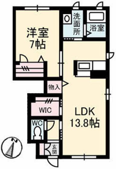 ファミーユ北大河(1LDK/1階)の間取り写真