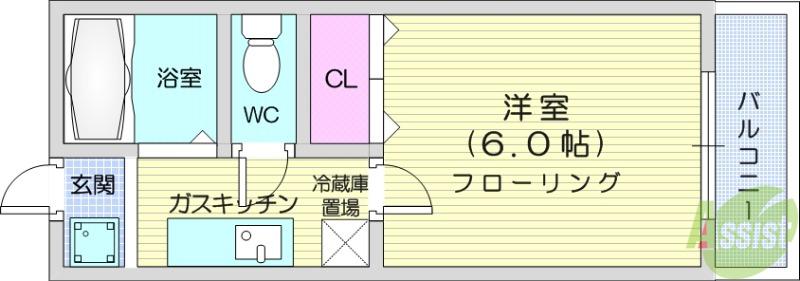 アーバンシティ泉ヶ丘(1K/2階)の間取り写真