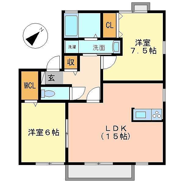 ロイヤルステージ A棟(2LDK/1階)の間取り写真