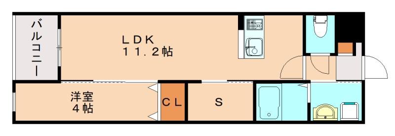 CUBE SUCRE内橋(1LDK/2階)の間取り写真